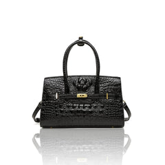 Compact Handbag with Stylish Crocodile Pattern Black