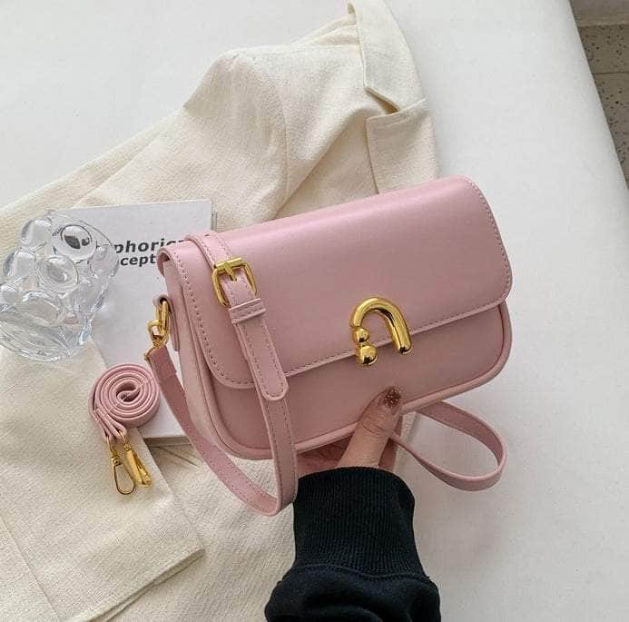 Compact Leather Shoulder Bag with Crossbody Strap Pink