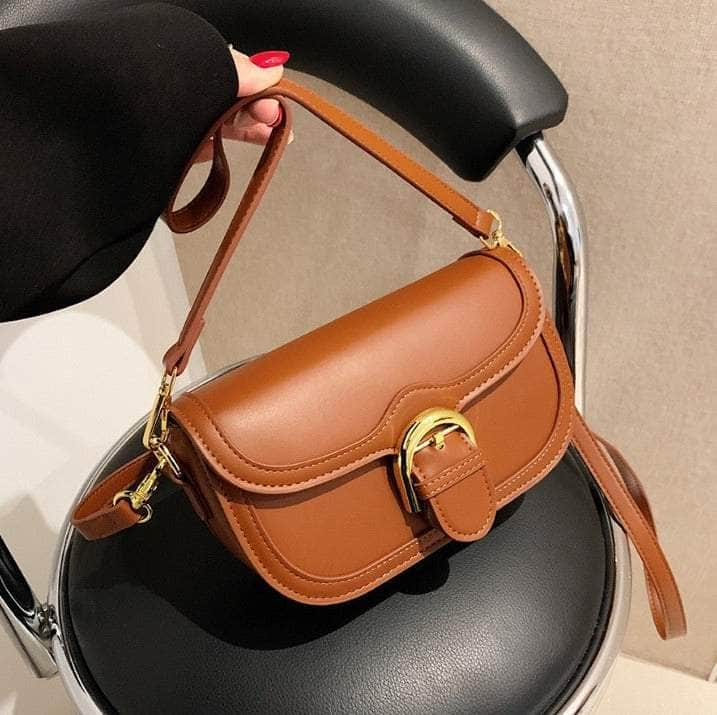 Compact Semicircle Shoulder Purse Caramel