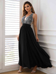 Contrast Sequin Sleeveless Maxi Dress Black / XS