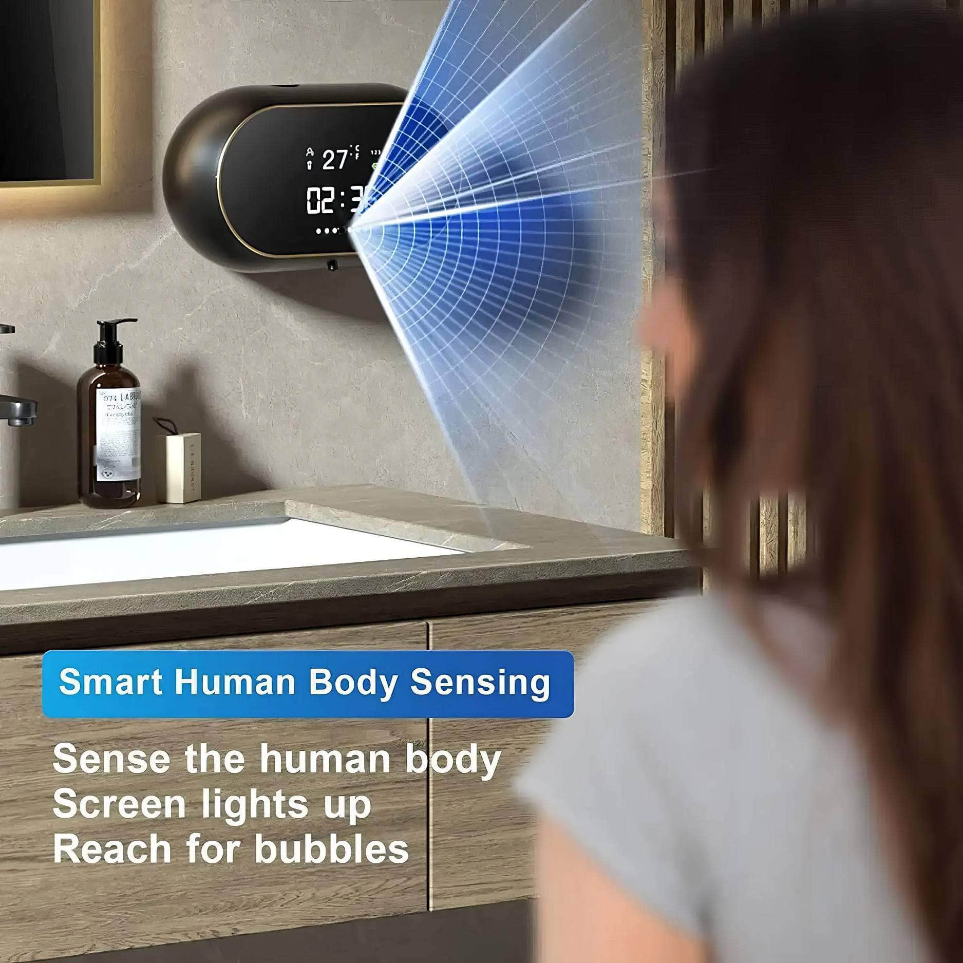 Creative Liquid Foam Soap Dispenser with Time Temperature Display - Human Body Induction, Waterproof, Automatic Hand Wash
