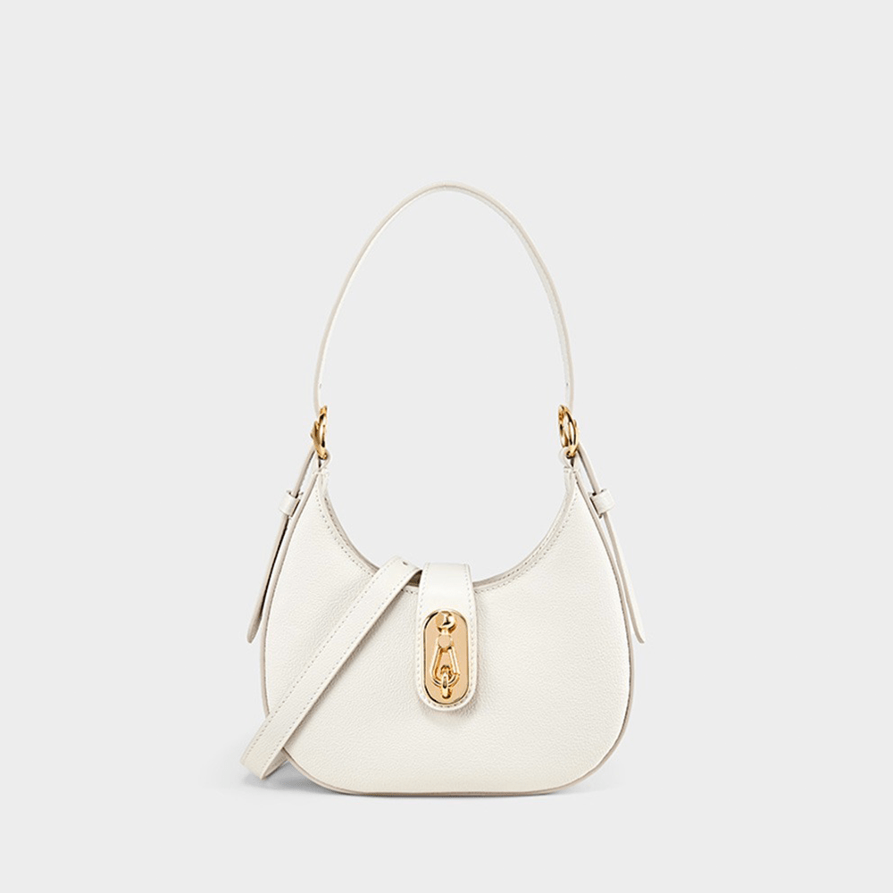 Crescent Metal Buckle Shoulder Bag White