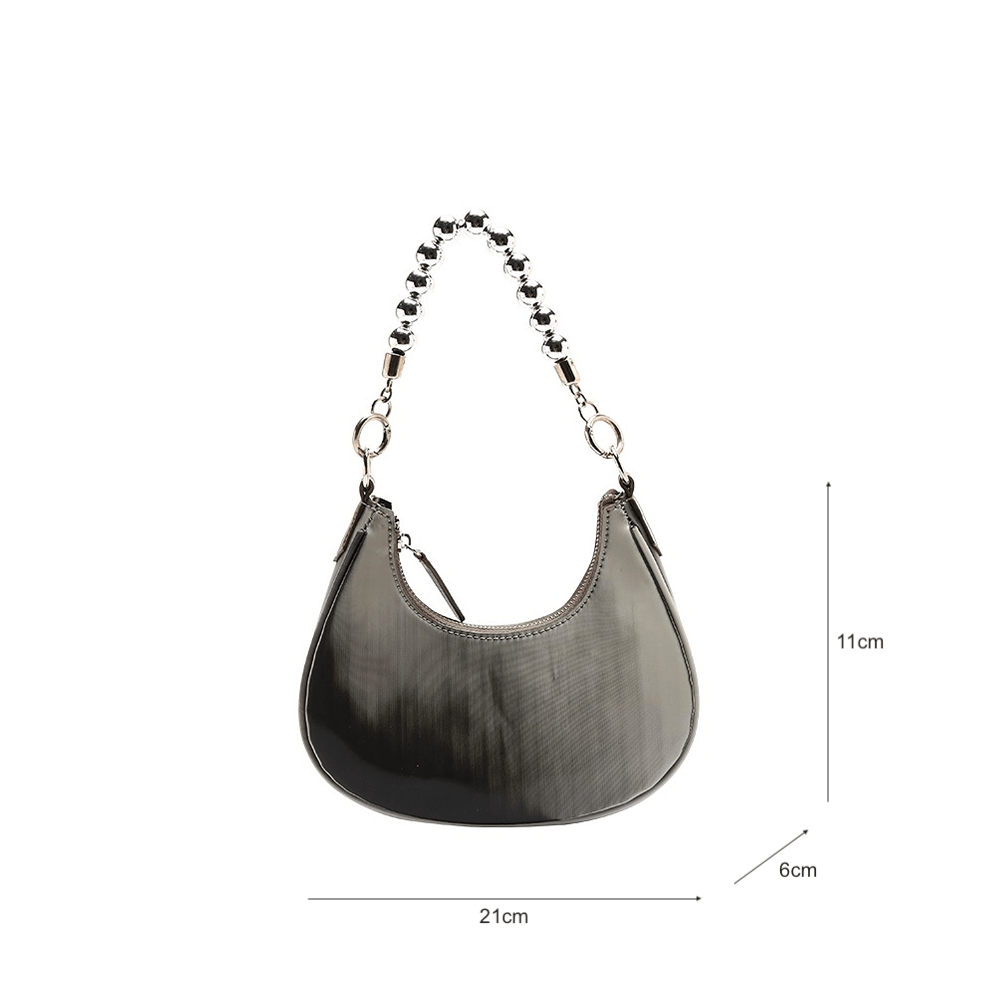 Crescent Shape Beaded Handle Chrome Shoulder Bag