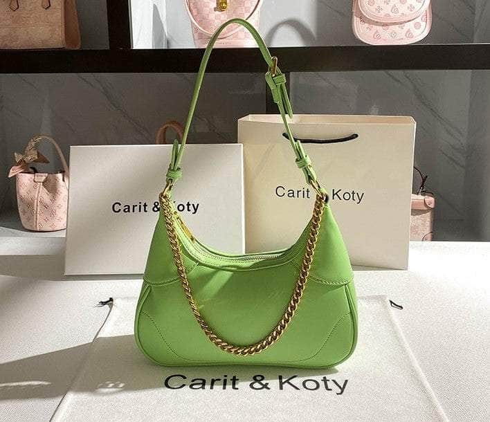 Crescent Shape Hobo Bag with Stylish Chain Deco Green