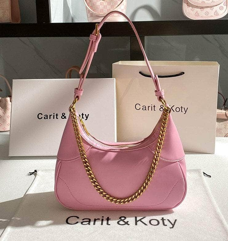 Crescent Shape Hobo Bag with Stylish Chain Deco Pink