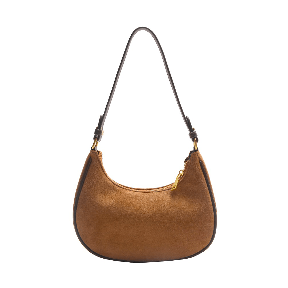 Crescent-Shaped Brown Suede Hobo Bag