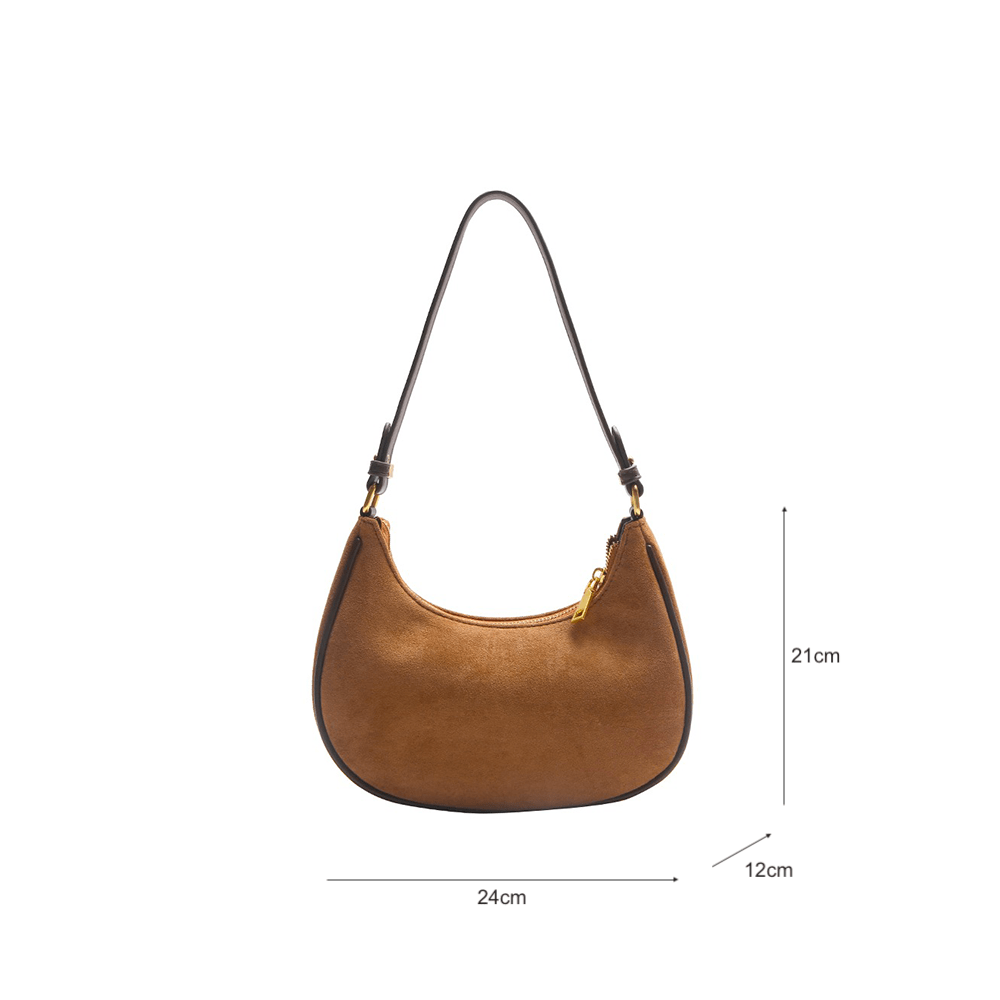 Crescent-Shaped Brown Suede Hobo Bag