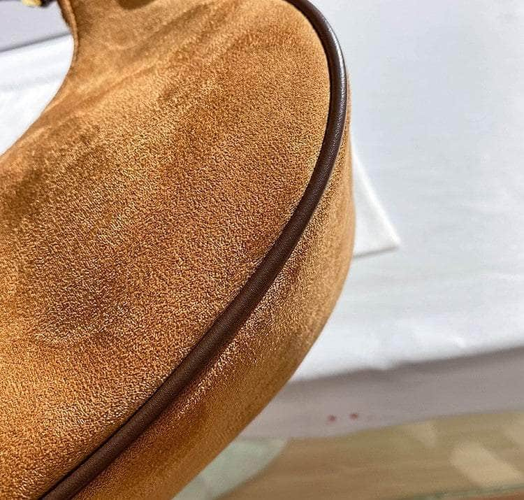 Crescent-Shaped Brown Suede Hobo Bag