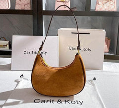 Crescent-Shaped Brown Suede Hobo Bag