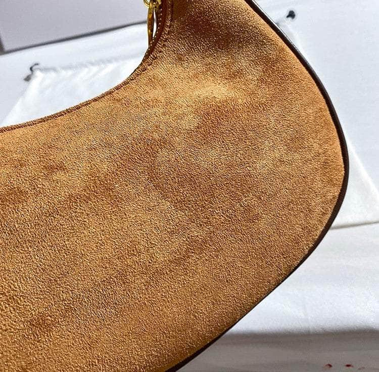 Crescent-Shaped Brown Suede Hobo Bag