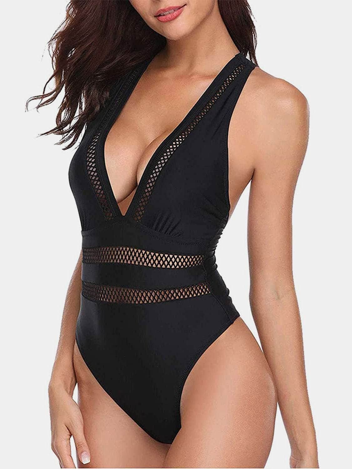 Crisscross Plunge Wide Strap One-Piece Swimwear Black / S