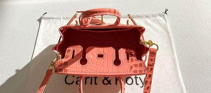 Croc Embossed Handbag with Metallic Lock Deco