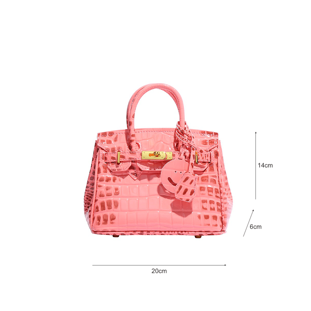 Croc Embossed Handbag with Metallic Lock Deco