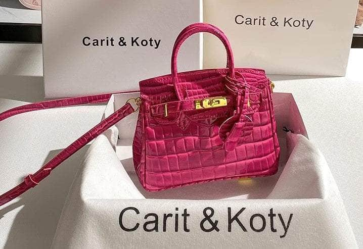 Croc Embossed Handbag with Metallic Lock Deco