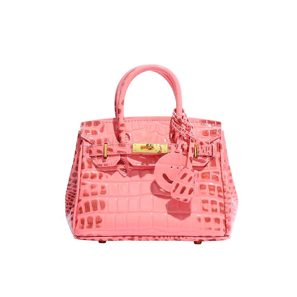 Croc Embossed Handbag with Metallic Lock Deco