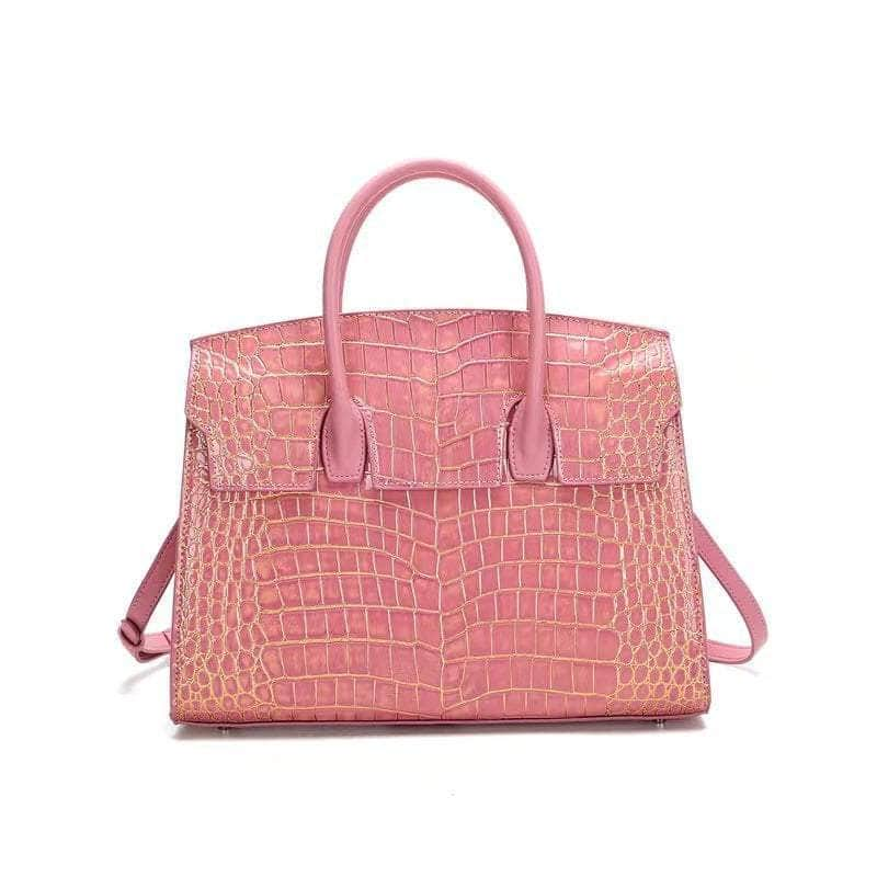 Croc-Embossed Leather Crossbody Purse Pink