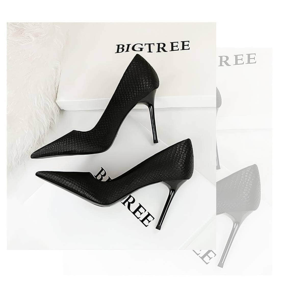 Croc Satin Pointy Toe Stiletto Heels