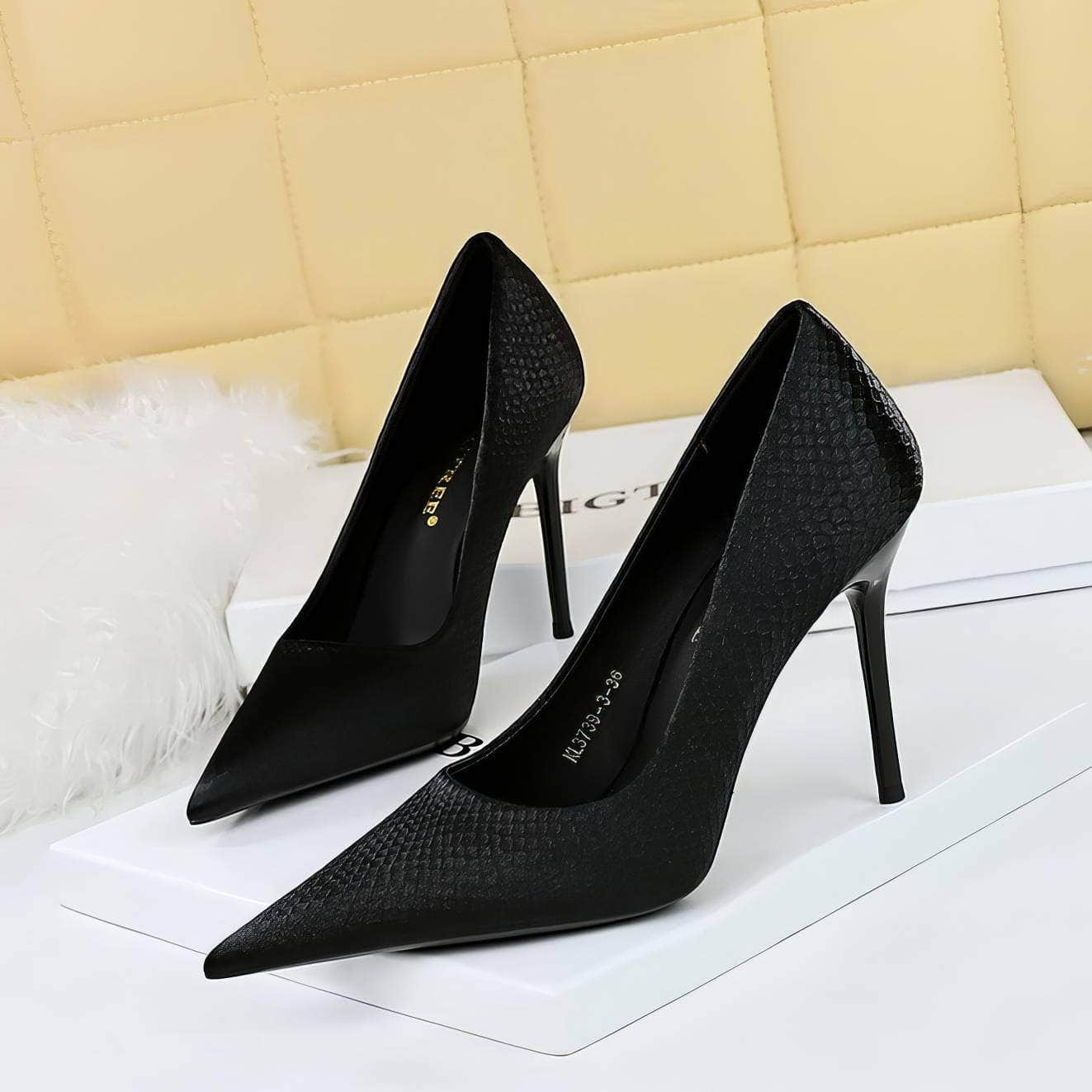 Croc Satin Pointy Toe Stiletto Heels