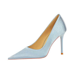 Croc Satin Pointy Toe Stiletto Heels EU 33 / LightSkyBlue / 9.5CM