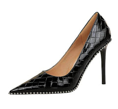 Croc Texture Metallic Balls Detailed Stilettos EU 33 / Black / 8CM