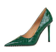 Croc Texture Metallic Balls Detailed Stilettos EU 33 / Green / 8CM