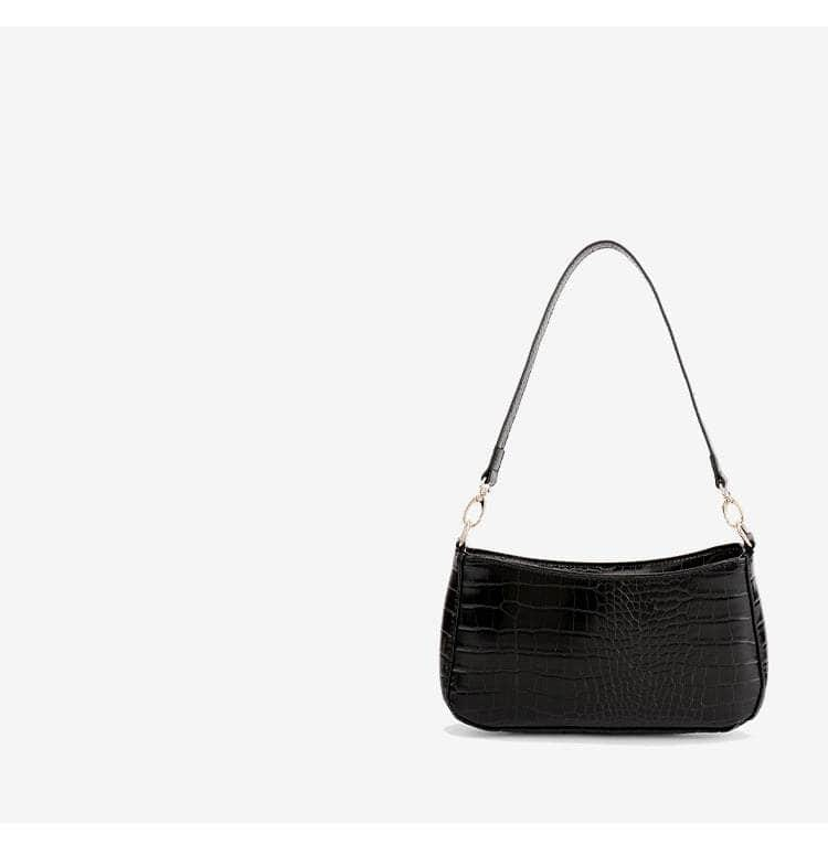 Crocodile Effect Leather Shoulder Handbag