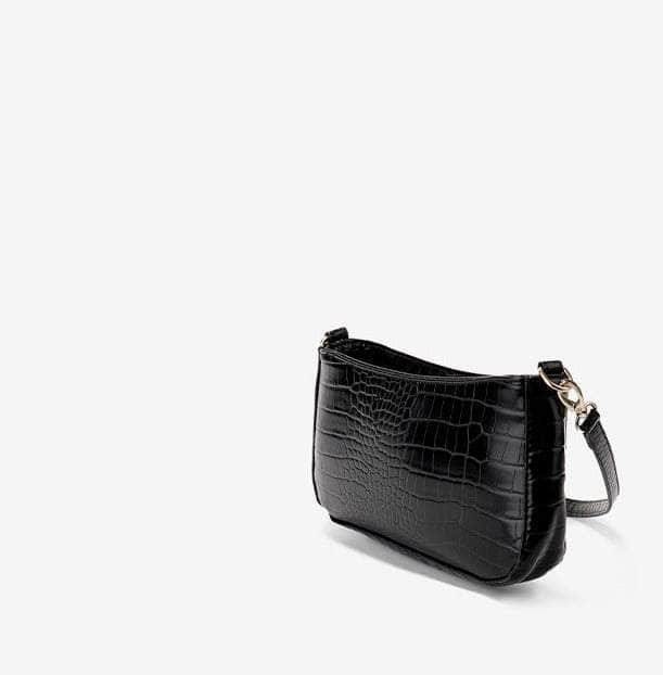 Crocodile Effect Leather Shoulder Handbag