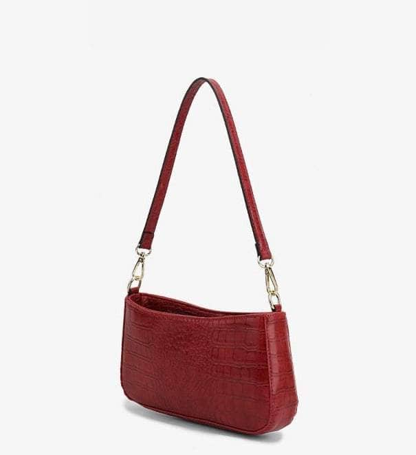 Crocodile Effect Leather Shoulder Handbag