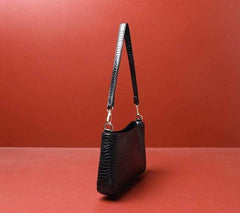 Crocodile Effect Leather Shoulder Handbag