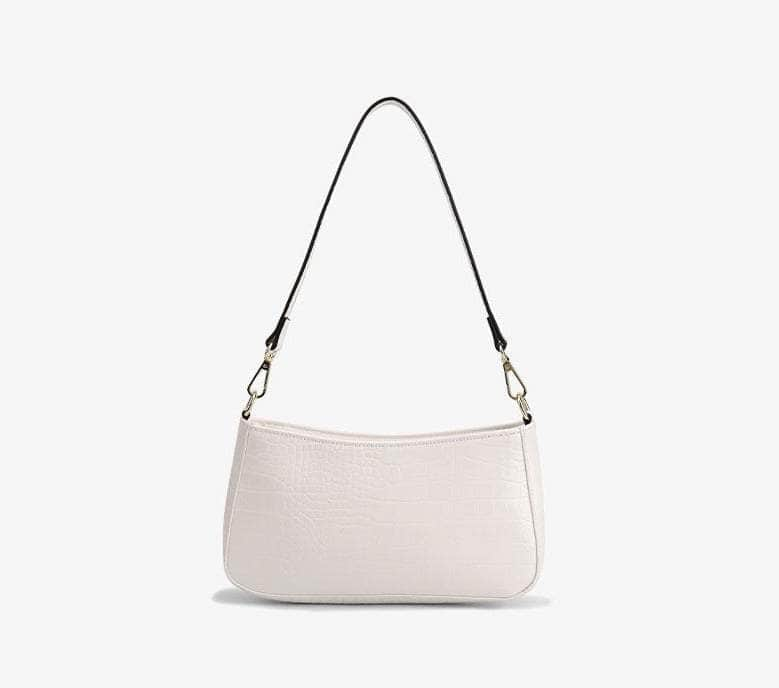 Crocodile Effect Leather Shoulder Handbag White-Embossed