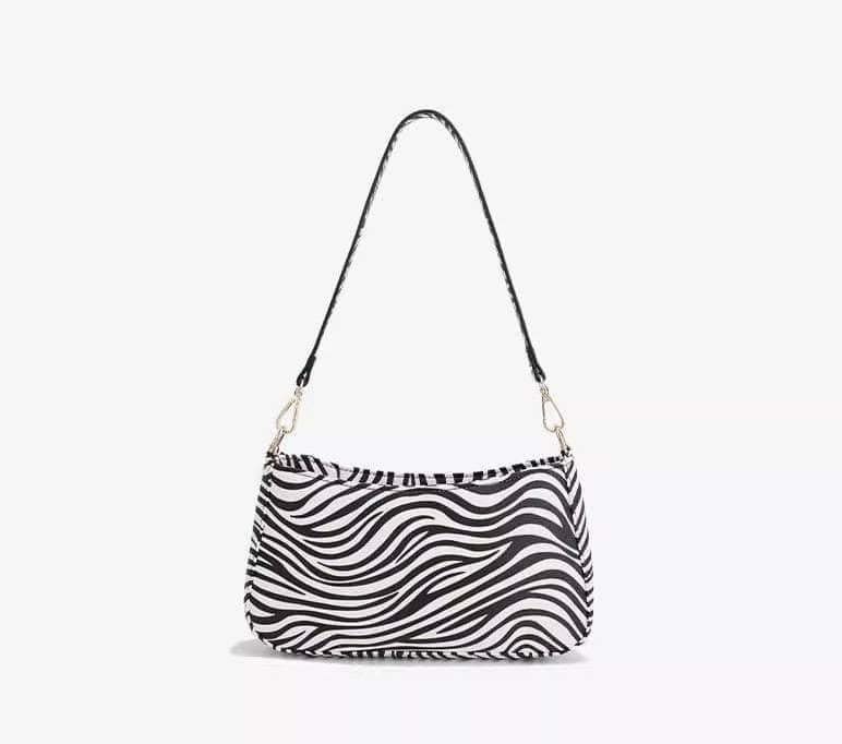 Crocodile Effect Leather Shoulder Handbag White-Wild Stripes