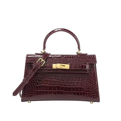 Crocodile Patent Leather Bag with Golden Hardware