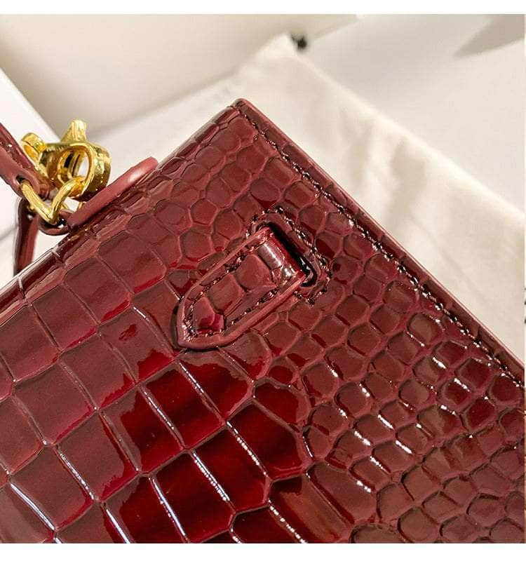 Crocodile Patent Leather Bag with Golden Hardware