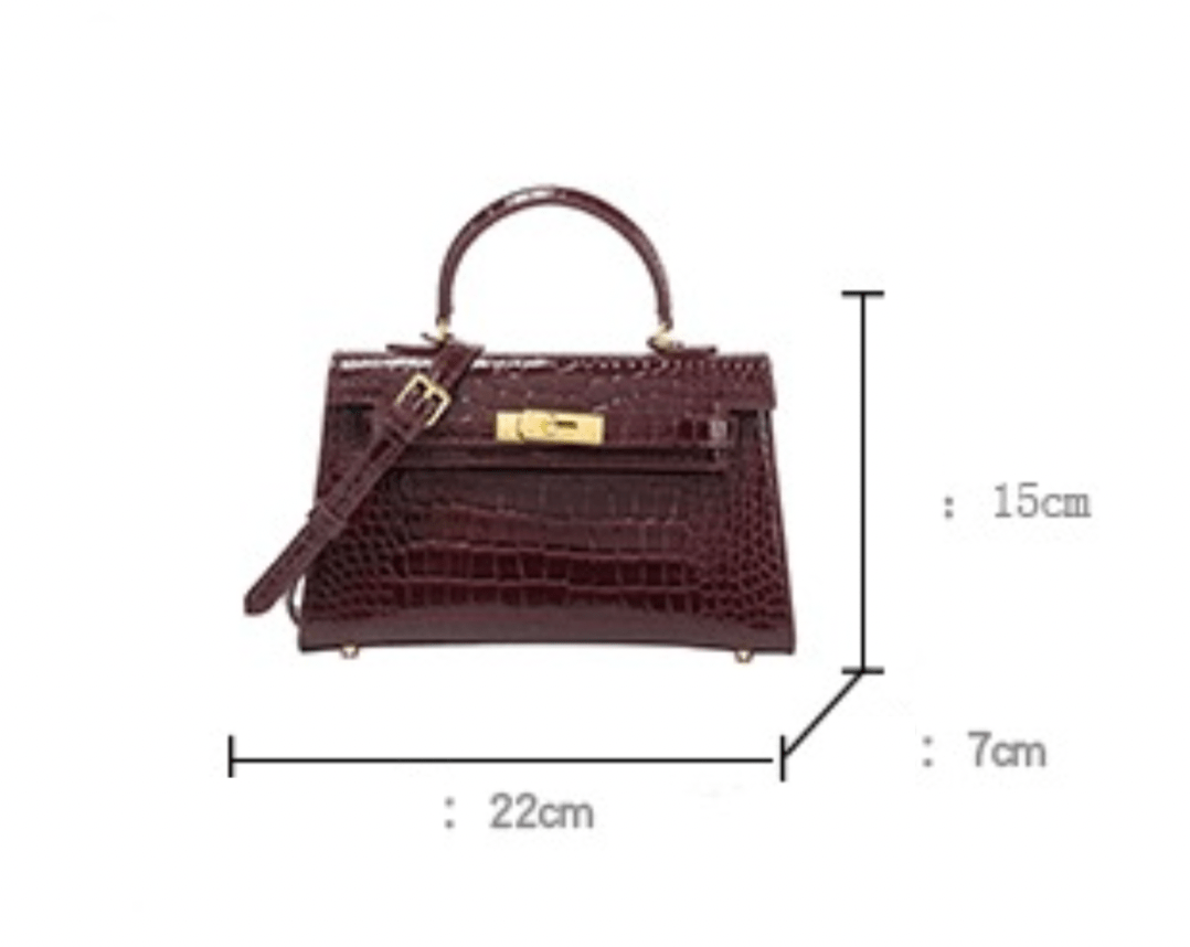 Crocodile Patent Leather Bag with Golden Hardware