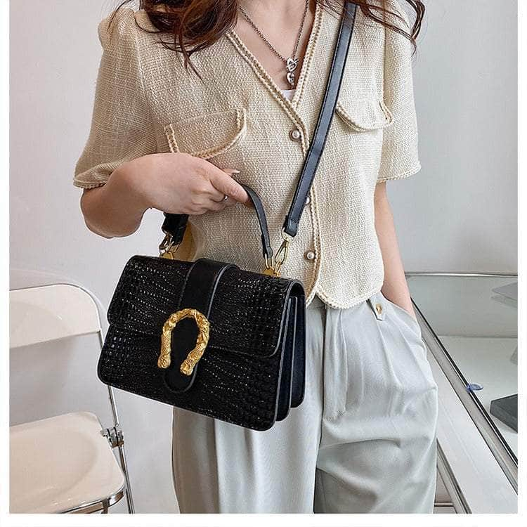 Crocodile Patterned Crossbody Leather Handbag