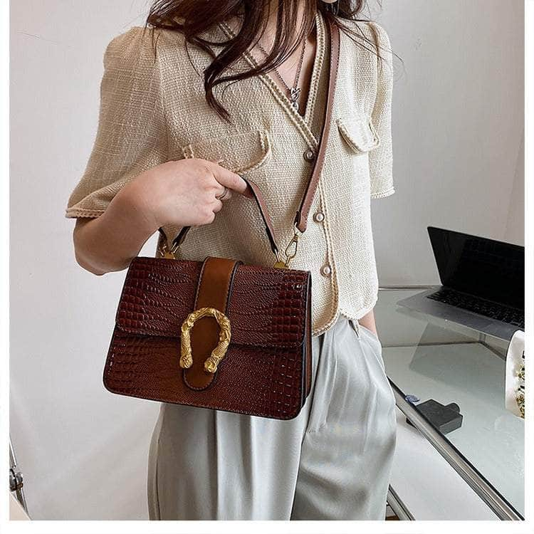 Crocodile Patterned Crossbody Leather Handbag