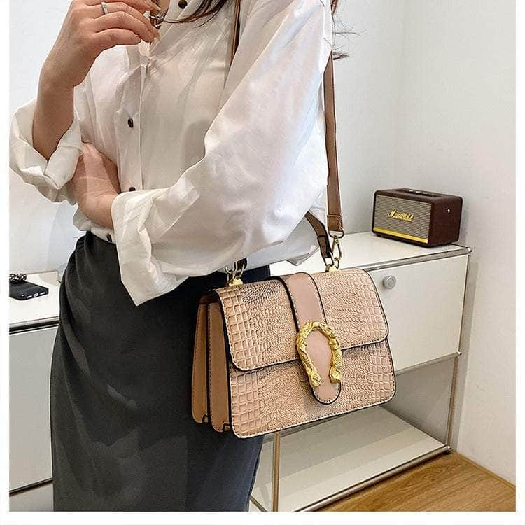 Crocodile Patterned Crossbody Leather Handbag