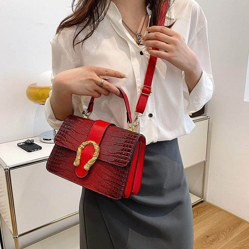 Crocodile Patterned Crossbody Leather Handbag