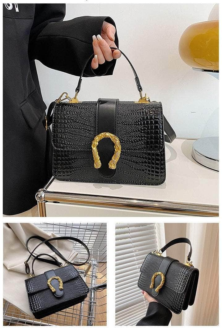 Crocodile Patterned Crossbody Leather Handbag