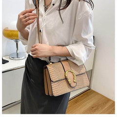 Crocodile Patterned Crossbody Leather Handbag