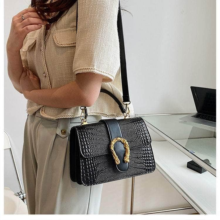 Crocodile Patterned Crossbody Leather Handbag