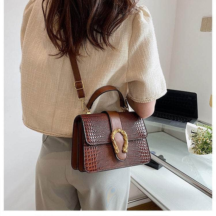 Crocodile Patterned Crossbody Leather Handbag