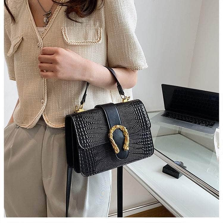 Crocodile Patterned Crossbody Leather Handbag