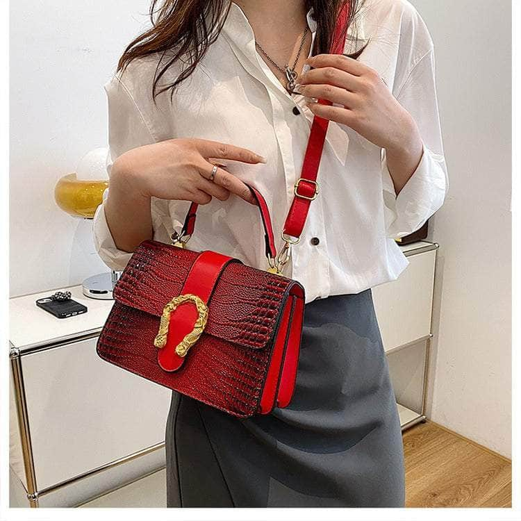 Crocodile Patterned Crossbody Leather Handbag