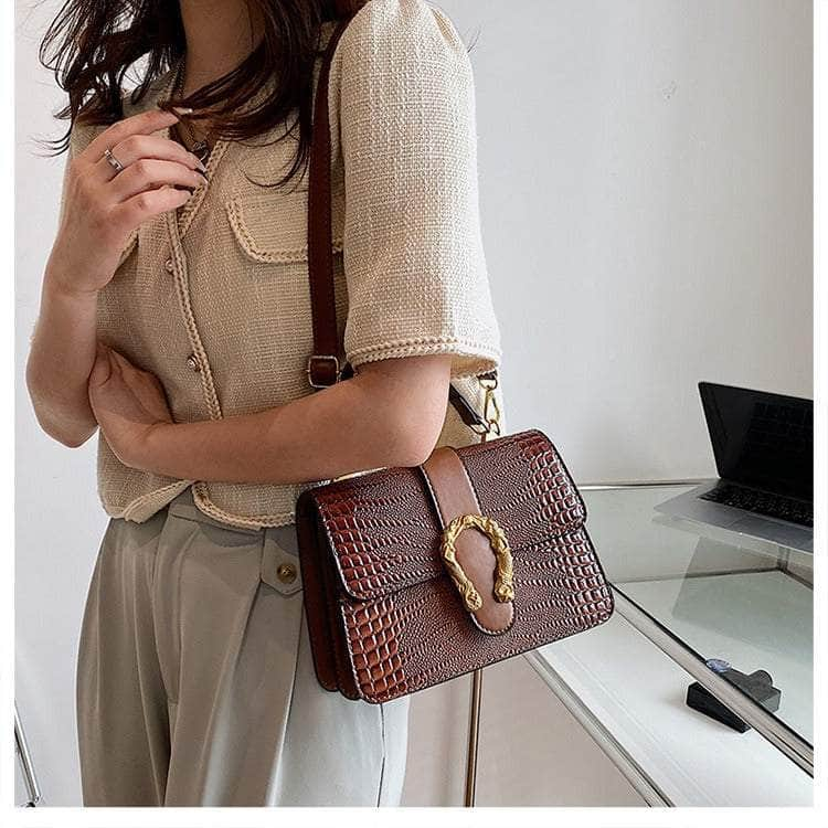 Crocodile Patterned Crossbody Leather Handbag