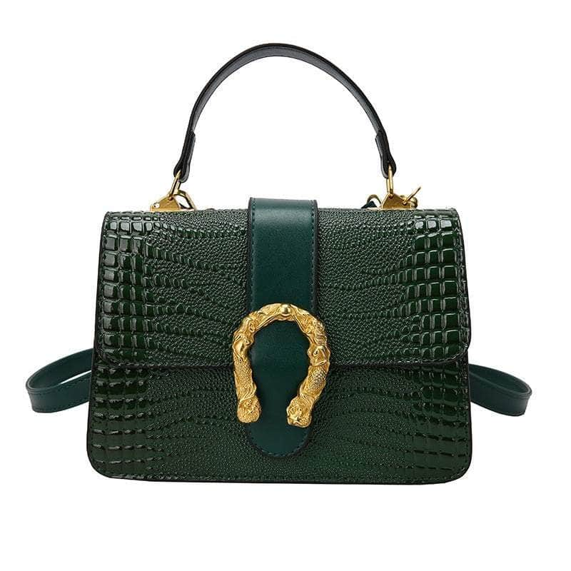 Crocodile Patterned Crossbody Leather Handbag Green