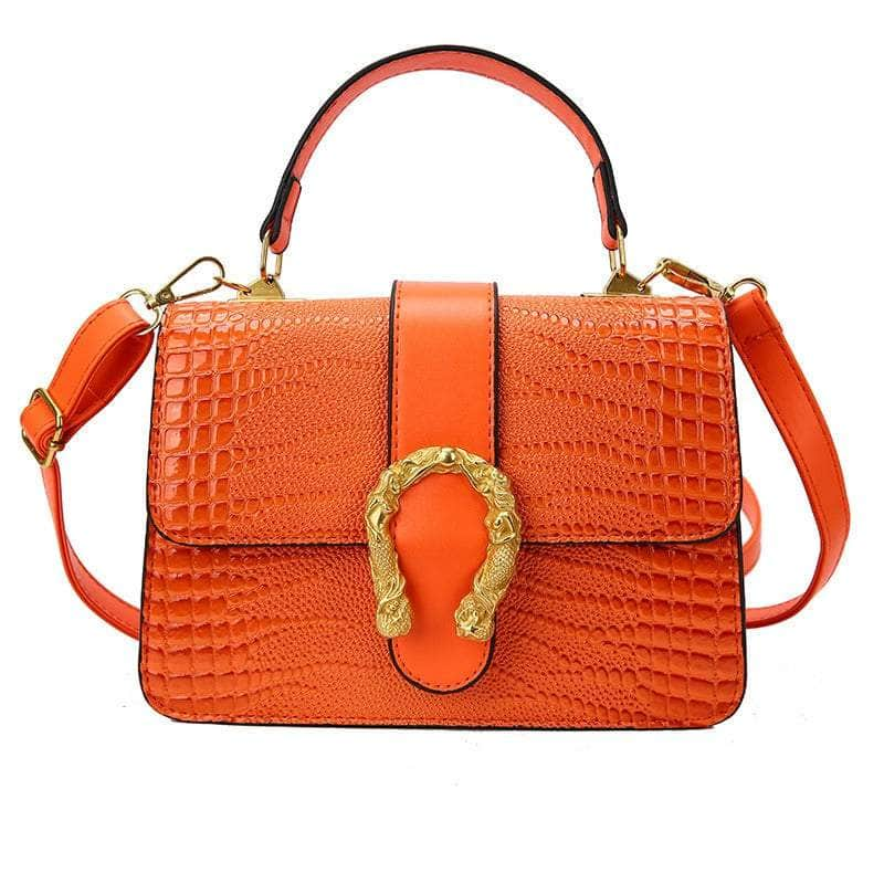 Crocodile Patterned Crossbody Leather Handbag Orange