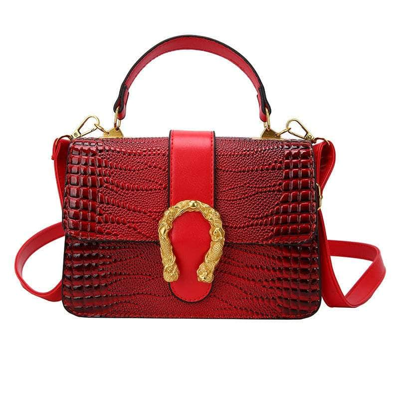 Crocodile Patterned Crossbody Leather Handbag Red