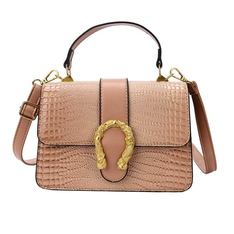 Crocodile Patterned Crossbody Leather Handbag Tan