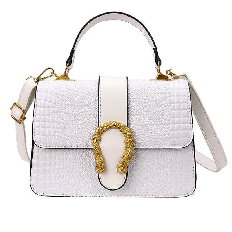 Crocodile Patterned Crossbody Leather Handbag White